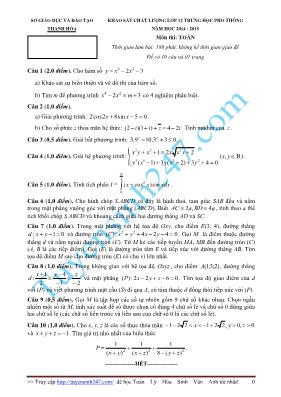 Đề khảo sát chất lượng môn Toán Lớp 12 - Năm học 2014-2015 - Sở GD & ĐT Thanh Hóa (Có đáp án)